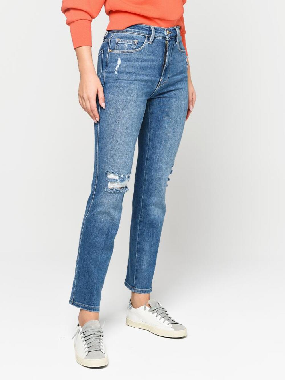 Frame Denim Le Sylvie Slender Straight High Rise Denim Jean Sonoma Rips Size 24
